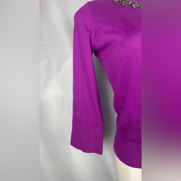 Kate Spade New York 'Leni'Crystal Embellished Jewel Cardigan 3/4 Sleeve Purple S - Picture 6 of 12